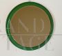 Round vintage mirror in green lacquered solid wood