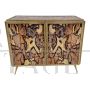 Illuminated glass sideboard with bark pattern
