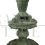 Pair of bronze outdoor lamps with Roman style sculptures on marble base
