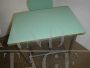Pair of vintage school desks in green formica with chairs, 1970s
