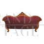 Antique Italian sofa from the mid-19th century in red fabric with floral decorations