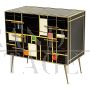 Designer dresser in black glass with colored elements