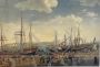 Color print with a view of the port of Messina in the 18th century