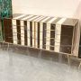 Dresser with three drawers in striped colored glass