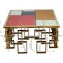 Low coffee table in chrome-gold steel with multicolor Murano glass top