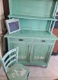 Vintage colonial lacquered china cabinet cupboard with matching chair