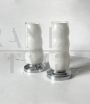 Pair of vintage white glass table lamps   