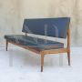 Anonima Castelli 3-seater sofa in teak and teal blu skai, 1950s