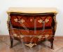 Antique Napoleon III convex chest of drawers in precious exotic woods and bronzes