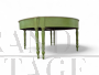 Pair of green half-moon console tables with painted tops, 1940s