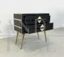 Vintage bedside table covered in dark grey glass and brass, 1970s