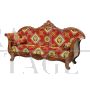 Antique Italian sofa from the mid-19th century in red fabric with floral decorations