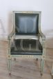 Pair of Louis XVI antique style lacquered armchairs in green skai