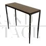 Iron console with brown leather top             