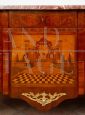 Antique Napoleon III French chest of drawers with rich inlays in precious exotic woods