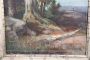 Antique painting of hilly landscape, oil on canvas from the late 19th century