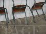 Set of 6 stackable green Mullca chairs with light wood seat, 1960s