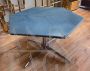 Vintage hexagonal coffee table with blue alcantara top