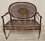 Antique English Sheraton settee sofa in Vienna straw with painted medallion