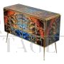 Dresser with six drawers in multicolored glass with abstract pattern