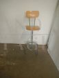 High stool in wood and metal with backrest and footrest, 1950s