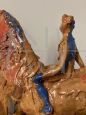 Contemporary sculpture in glazed terracotta with figure on horseback