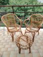 Set of two vintage wicker armchairs and coffee table