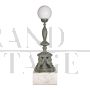 Pair of bronze outdoor lamps with Roman style sculptures on marble base