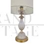 Table lamp in Murano glass and bronze with fabric lampshade