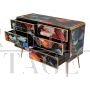 Dresser with six drawers in colored glass with abstract design