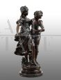 Auguste Moreau, antique sculpture in burnished bronze with girls, France 19th century
