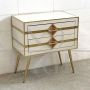 Small two-drawer dresser in ivory-colored glass and brass