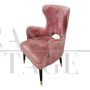 Mid-century style armchairs in antique pink velvet