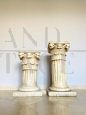Pair of Travertine marble columns with Corinthian style capitals, Italy 1940s