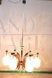 1950s Stinovo style design chandelier in glass and wood, with six lights