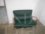 Vintage living room set, sofa and armchairs in green skai with glass coffee table, Italy 1950s