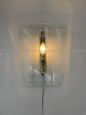 Pair of FontanaArte wall lights in decorated glass and brass