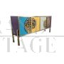 4-door brass and colored glass sideboard