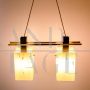 Stilnovo pendant chandelier in opaline glass and brass, Italy 1960s