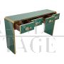 Green glass console table with 4 drawers and gold fish handles