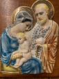 Antique plaque with the Holy Family in majolica by Mica Sesto Fiorentino, 1940                            
