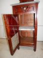 Pair of antique carved bedside tables with marble top and glass door, 1920s