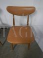 Pair of vintage chairs in beech and brown imitation leather, 1950s