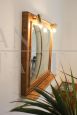 Vintage bamboo mirror with lights and shelf, Italy 1970s