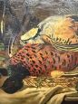 Still life painting with game, oil on panel, 1940s  