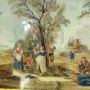 Antique pair of 18th century glass paintings with peasant scenes