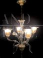 Cesare Toso chandelier in white and gold Murano glass