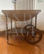 Vintage wooden trolley with strips and drawer