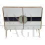 Small sideboard cabinet with 2 doors in black and white glass