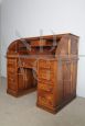 Art deco kneehole desk with roller shutter in solid walnut, 1940s